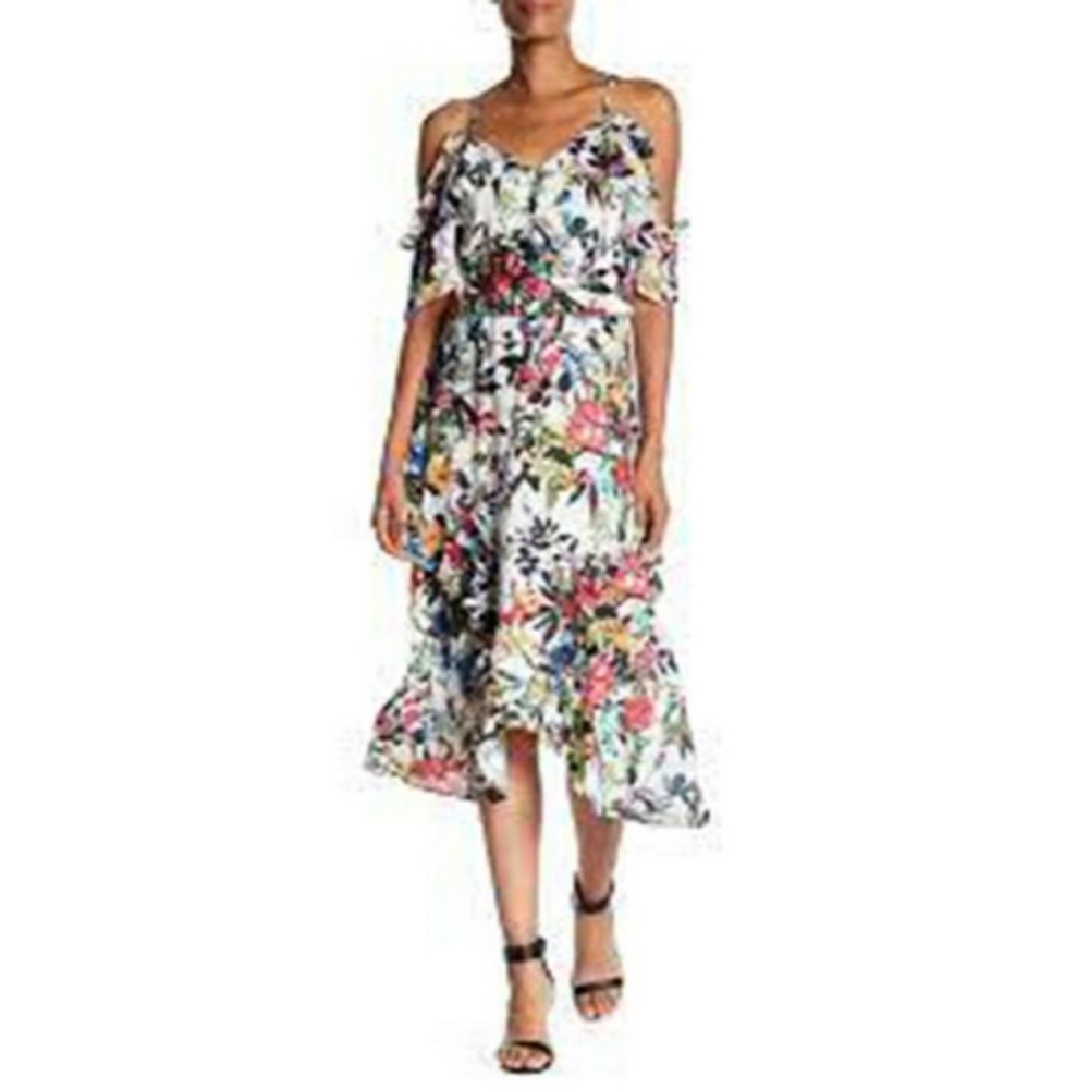 Parker Flutter Sleeve Ruffle Midi Dress Large